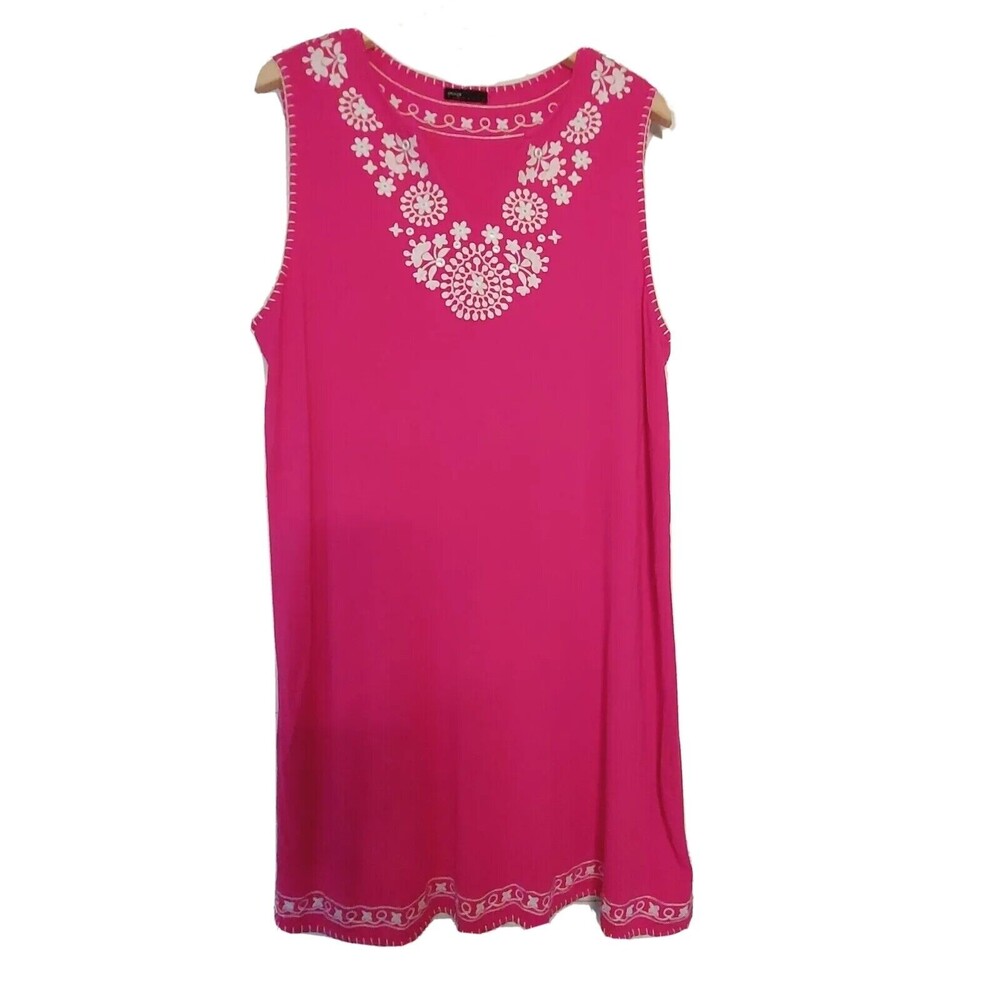 Grace Elements Pink Pull Over Sleeveless Dress Embroidered Size XL / 1X